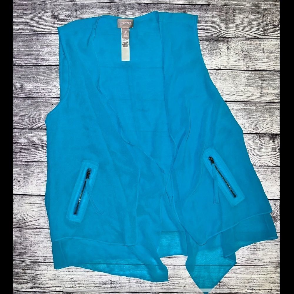 Chico's Tops Kimono Cover-Up Blue With Zipper Pockets | Size 2 Large